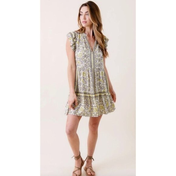 Anthropologie Omika Wilora Mini Dress Narali Lemon Womens Size Medium - Picture 1 of 8